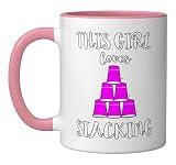 Speed Stacking Stacker This Girl Loves Stacking Cups Ceramic Mug, Pink/White