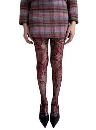 Image of Mrotrida Women's Floral Footless Tights Vintage No Toes Fishnet Leggings Stockings Sheer Foral Pattern Lace Mesh Pants