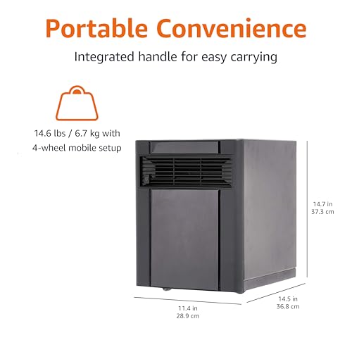 Amazon Basics Portable Space Heater with Remote Control, Adjustable Thermostat, Indoor Use, Energy-Saving Setting, LED Display 1500W, 11.4"D x 14.5"W x 14.7"H, Black by Amazon Basics - Image 4