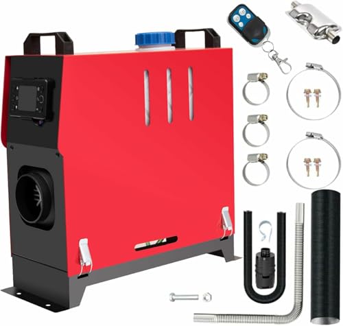 Jacgood 12V 8KW Standheizung Diesel, Luft Dieselheizung, Diesel Lufterhitzer Air Diesel Heizung mit LCD Anzeige und Fernbedienung mit Schalldämpfer, für Auto RV Boot KFZ PKW (Rot)