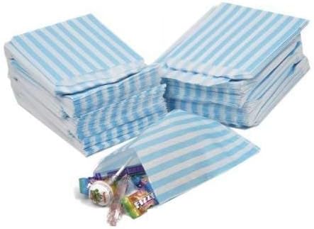 100 - Striped Candy Paper Bags for Sweet Favour Buffet Wedding Cake Gift Shop (100 Bags, Aqua/Light Blue)