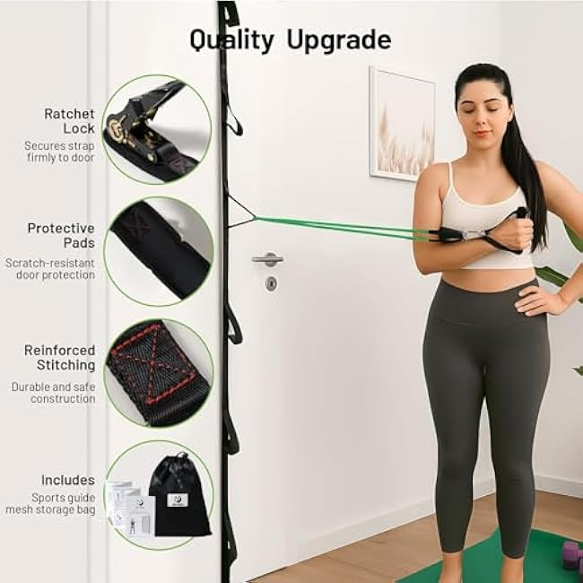 Slim Panda Door Anchor Strap for Resistance Bands, Door Exercise Equipment with Ratchet Adjust Tighten, Multi Point Anchor Gym Attachment, Portable Door Resistance Bands for Home Gym Workouts