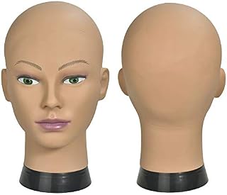 ErSiMan-AW Female Cosmetology Mannequin Head Bald Manikin Head for Wigs Making Wig Display Hat Display Glasses Display Hairdressing Training Head Doll Head with Clamp12-A