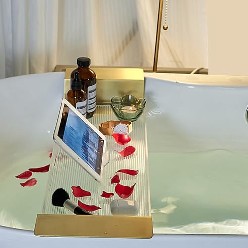 Luksusowa Akrylowa Tacka Do Wanny Ze Złotymi Uchwytami – Regulowana, Przezroczysta Wanna 28,3–31,9 Cala Do Spa I Relaksu – Eleganckie Akcesoria Łazienkowe – Przezroczysta – 28,3–31,9 Cala, Przezroczy