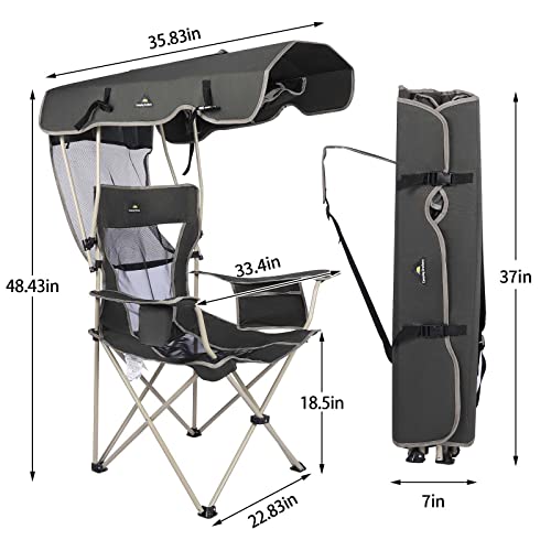 Camping Brothers Beach Chair with Canopy Shade - Outdoor Folding Chair with Full Sun Protection Canopy - Ideal for Camping, Lawn, Sports, Picnic & Beach - Comfortable & Convenient Design (Maroon)