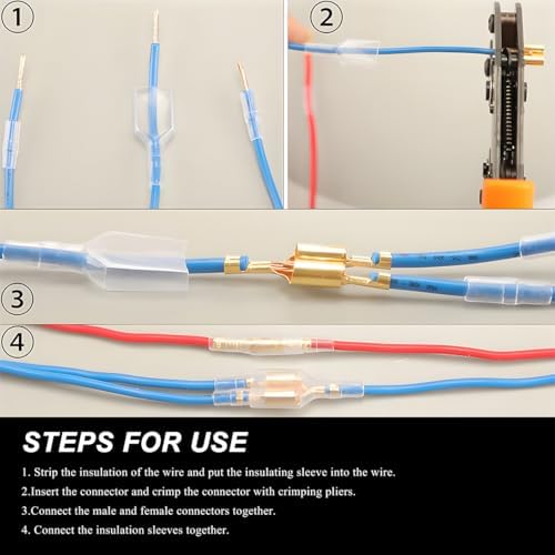 320PCS Double Bullet Wire Connectors, 3.9mm 3.5mm Male & Female Bullet Terminals Connector with Insulating Sleeve, Brass Crimp Terminal Wire Connector Kit for Car Truck Motorcycle — 사진 4