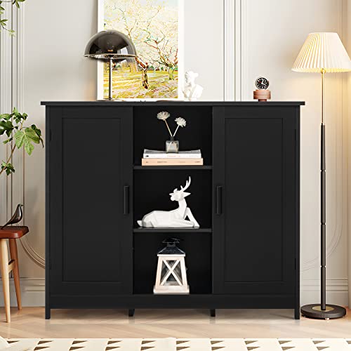 Iwell Buffet Cabinet, Storage Cabinet With 2 Doors And 2 Open Shelves, Coffee Bar Cabinet, Sideboard For Kitchen, Bedroom, Living Room, Entryway, Black #TOP24