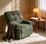 KEIKI Recliner Chair, Upholstered Nursery Rocker Reclining Chair with Side Pocket, Single Sofa Armchair for Living Room, Bedroom, Nursing, Reading, Army Green
