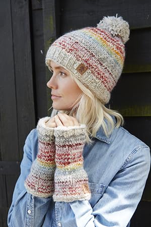 Gorro de lana hecho a mano Pachamama y calentadores de mohair premium con sherpa 6
