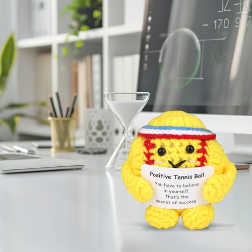 Image of TOYMIS Positive Tennis Ball, Cute Funny Inspirational Crochet Tennis Ball Positive Knitted Doll Gadget with Encouraging Card for Sports Enthusiasts & Party Favor