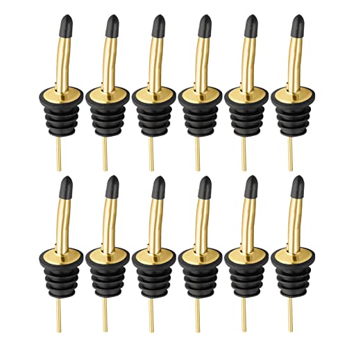 Image of Pafusen 12 Pack Liquor Bottle Pourers, Liquor Pour Spout for Liquor Bottles, Stainless Steel Olive oil Dispenser Spout, Alcohol Pourer Spouts Dust Caps Covers, Gold