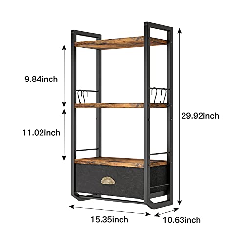 Jzm Bathroom Storage Organizer Wall Mounted, 3 Tier Bathroom Towel Rack Shelf With Storage Drawer Double Towel Bars And Hooks, Industrial Bathroom Shelves Over Toilet, Rustic Black And Brown (A) #TOP1