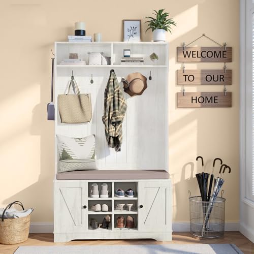 Image of Hall Tree with Bench Entryway Coat Rack with Shoe Storage