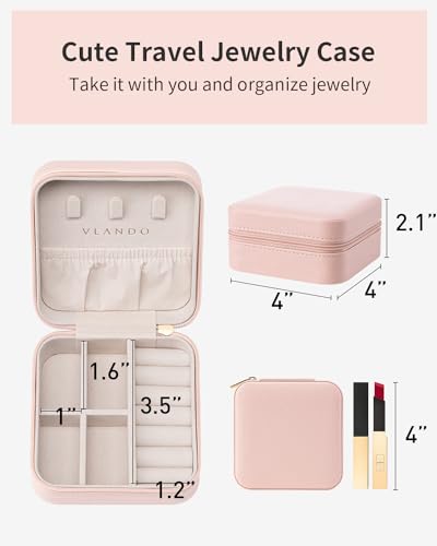 Vlando Travel Jewelry Box, Small Jewelry Travel Organizer Case Travel Essentials Gift For Women Girl thumb #4