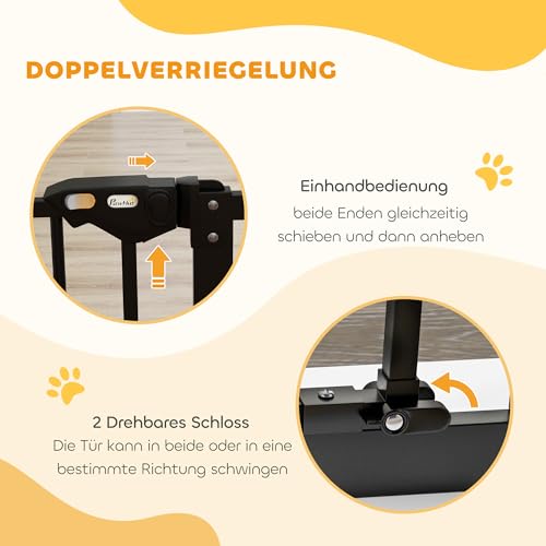 PawHut Türschutzgitter Treppenschutzgitter Türgitter ohne Bohren mit Auto-Close Treppengitter für Breiten 74-80 cm Beidseitig Schwenkbar Metall Schwarz