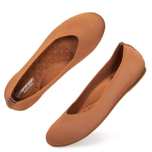 Image of Frank Mully Women's Ballet Flats Round Toe Walking Flats Slip On Work Shoes Knitted Flats Shoes for Woman Soft Lightweight