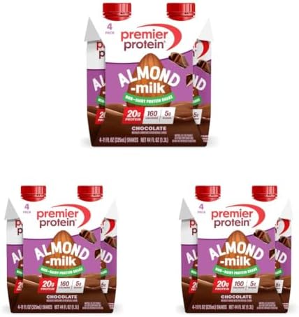 Premier Protein Non-Dairy Plant Based Almondmilk Protein Shake, Chocolate, 20g Protein, 5g Sugar, 11 fl oz, 12 Pack