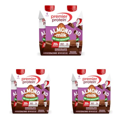 Image of Premier Protein Non-Dairy Plant Based Almondmilk Protein Shake, Chocolate, 20g Protein, 5g Sugar, 11 fl oz, 12 Pack
