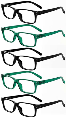 Image of Eyekepper Vintage Reading Glasses for Men - 3 Pairs Black and 2 Pairs Green - Spring Hinges Classic Readers +2.00