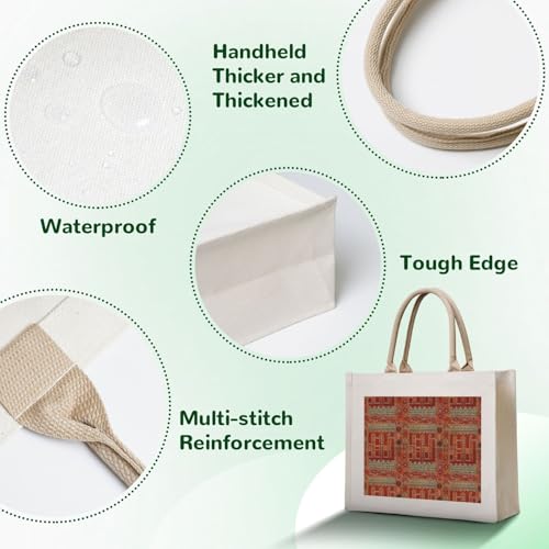 Oriental Rug Design In Orange Canvas Tote Bag For Women - Washable Reusable Bag With Wide Comfort Handles, Ideal For Camping, Beach & Groceries4