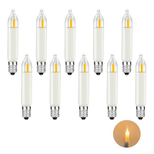MZYOYO 10 Stück E10 LED Glühbirne,AC14-55V Ersatzbirnen für Schwibbogen,E10 LED Kerzen,Schwibbogen LED Kerzen 2100K Warmweiß,Ersatzbirnen Lichterkette für Weihnachtsbaum,16V 23V 34V 48V,0,2W,3LM