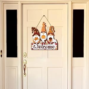 Fall Welcome Door Sign Autumn Gnomes Wooden Hanging Sign Thanksgiving Pumpkin Home Sign Maple Leaves Decorative Door Hanger for Front Door Decor Farmhouse Vintage Wall Decor for Home Harvest