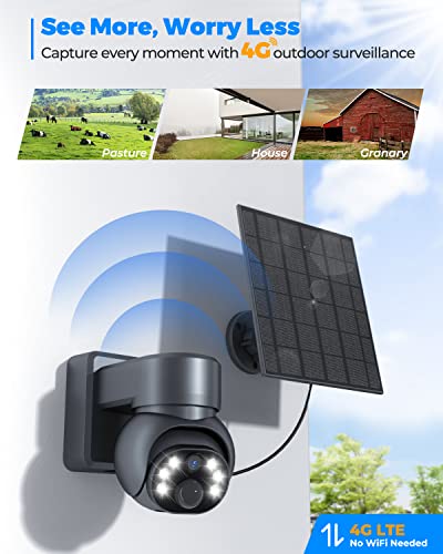 Gageur Solar Security Camera Wireless Outdoor, 2.5K 360° View 4G Lte Cellular Security Camera Includes Sd/Sim Card, Outdoor Camera With Full-Color Night Vision, Siren Alarm, Pir Sensor, Ip65 #TOP1