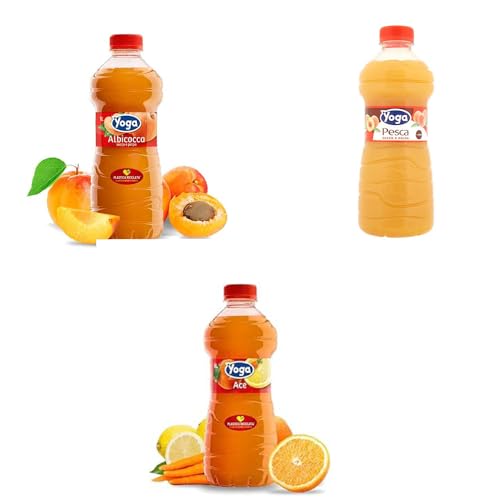 Yoga, Mix di 3 Bottiglie da 1L di Succo di Frutta, Albicocca, Pesca, Ace