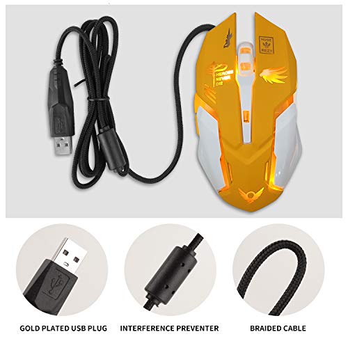 Greshare Gaming Mouse,7 Colors Backlit Optical Game Mice Ergonomic Usb Wired With 2400 Dpi And 6 Buttons 4 Shooting For Computer/Win/Mac/Linux/Andriod/Ios. (Yellow) #TOP3
