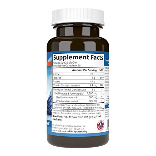 Carlson - Super Omega-3 Gems, 1200 Mg Omega-3S, Norwegian, Cardiovascular Support, Brain Function & Vision Health, 50 Soft Gels #TOP1