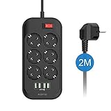 [page_title]-AOFO Steckdosenleiste Steckdosenadapter 6 Fach schaltbare mit 4 USB (5V/3.4 A, 17W),Schaltbare Mehrfachsteckdose Kinderschutz .Adapterstecker mit Spannungsschutz 2M Kabel