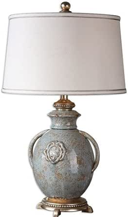 Uttermost 26483 Table Lamp 1 Light with Blue Glaze Finish Ceramic Metal Resin Fabric Material 29 inch 150 Watts