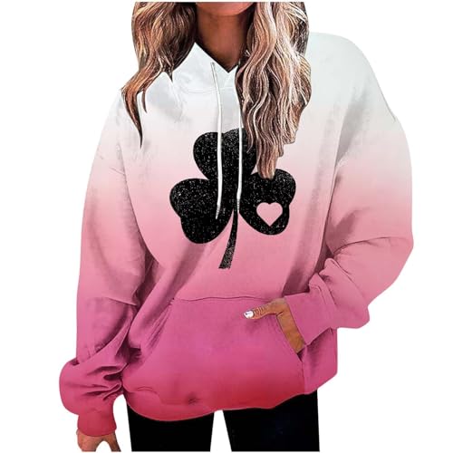 Olivcker Sudaderas con capucha para mujer, con estampado degradado, camisas de manga larga, sudaderas con capucha de gran tamaño, acogedoras y suaves, A14-pink~st Patricks Day Shirt Mujer, XL