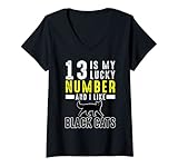Photo Gallery donna black cat lucky number 13 fortune cat black cat maglietta con collo a v Photo Gallery donna black cat lucky number 13 fortune cat black cat maglietta con collo a v