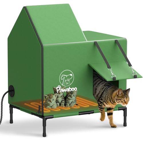 Pawaboo Unzerstörbar Beheizt Katzenhaus Outdoor in Winter, Wetterfest Katzenhöhle für Draußen mit Wasserdichter Markise & Heizung, Erhöht...