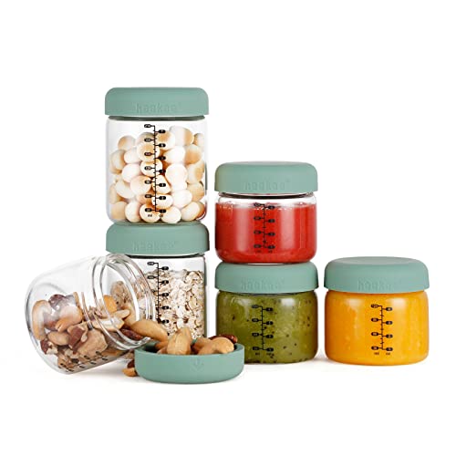 Image of haakaa High Borosilicate Glass Baby Food Storage Containers with Silicone Lid-2 Set 7 oz and 4 Set 4 oz,Reusable Baby Food Storage Jars for Freezer&Microwave & Dishwasher Safe