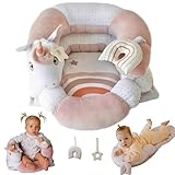 Aila+Aiden 2-in-1 Tummy Time Mat and Seated Support with Two Toys – for Newborns and Babies – Includes Detachable Cushion for Supervised Play & Head/Neck Development (Blush)