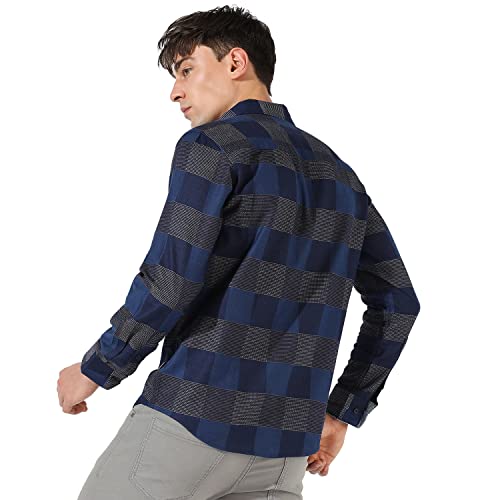 Image of CAHOOT Men's Blue Checkered Button Up Collared Shirt for Casual Wear | Shirt Crafted with Regular Sleeve, High-Performance & Comfort Fit for Everyday Wear