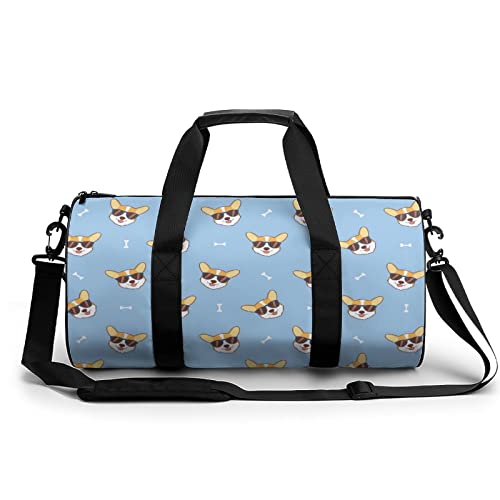 サングラスとかわいいコーギー犬の顔 ジムバッグ 円筒型 のスポーツバッグ ハンドバッグヨガフィットネスショルダーバッグトートを