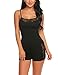Produktbild ADOME Damen Schlafanzug Nachthemd Sommer Kurz Pyjama Shorty Spitzen Nachtwäsche Negligee Set mit Verstellbaren Trägern, A-schwarz, S