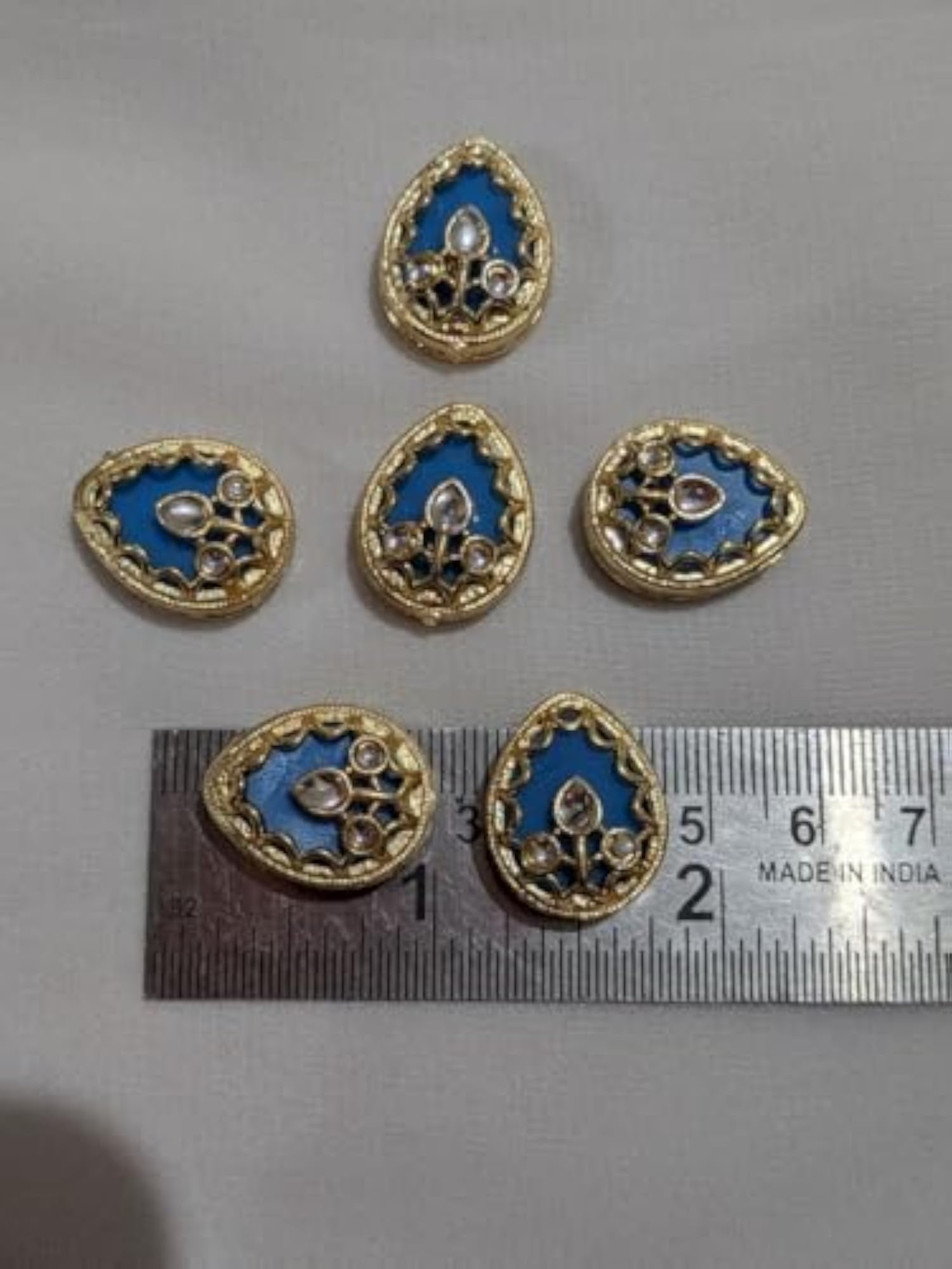 Gold Drop Shape Heritage Pendant with Firozi Stones, Pack of 6