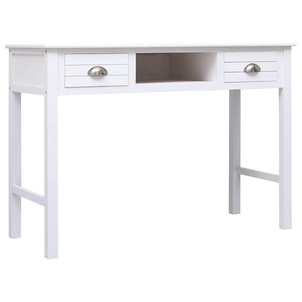 Scrivania bianca 108 x 45 x 76 cm, in legno massello Paulownia con 2 cassetti, scrivania per studio, consolle