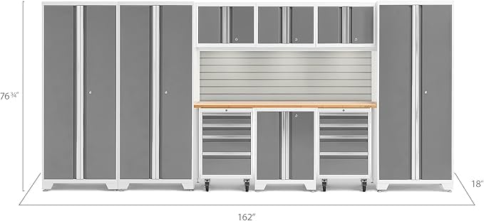 Image of NewAge Products Bold Series Gray 10 Piece Set, Steel Garage Cabinets with Bamboo Worktop, 56031