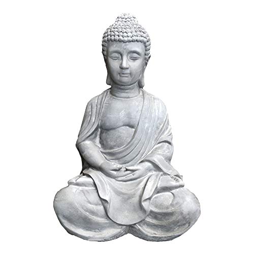 Kante 25.6" H Natural Concrete/Fiberglass Indoor Outdoor Sitting Meditating Zen Buddha Statue #TOP1