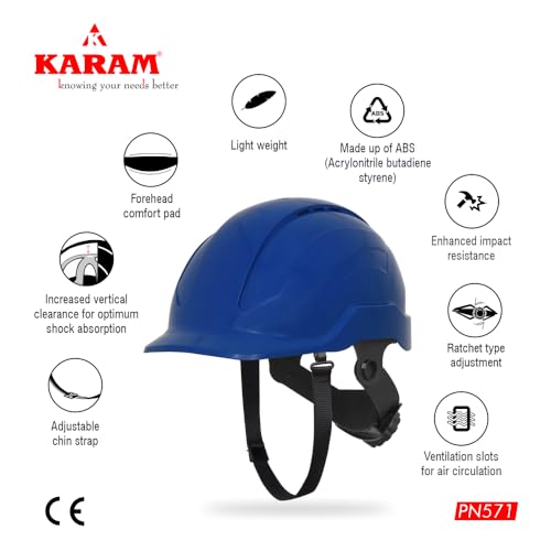 Image of KARAM PN571 Lightweight ABS Safety Helmet for Construction & Outdoor Activities | Adjustable Chin Strap & Rachet Type Adjustment | Comfortable & Durable Hard Hat | EN Certified | Star Blue