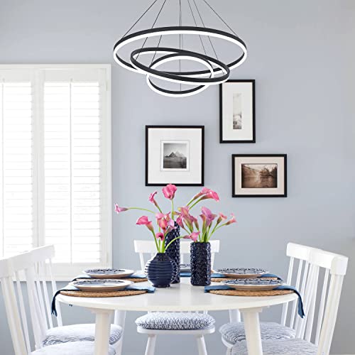 3-Rings D31.5’’ Modern Led Chandelier Black, Dimmable Pendant Lighting With Remote Control Circular Flush Mount High Ceiling Light For Living Dining Room Bedroom Foyer, 3000K-6500K Cct Changing #TOP7