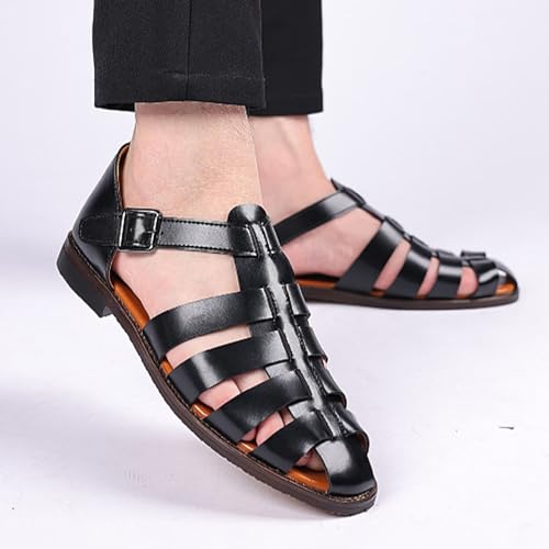 Men's Summer Hollow Breathable Sandals,Outdoor Travel Casual Ankle Strap Closed Toe Anti-Slip Flat Beach Fisherman Shoes4