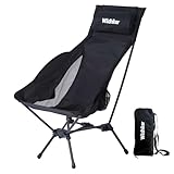 Wildhiker Portable Compact Folding Camping Chairs – Lightweight High Back with Pillow, Deep Recline, ArmPads, Side Pockets-for Motorcycle, RV, Backpacking,Travel，Festival – Black