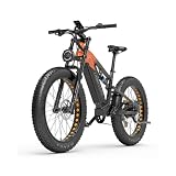 LANKELEISI Bicicletta elettrica RV800 Plus, dotata di un motore ad alte prestazioni da 250 W, pneumatici larghi 26 pollici e mountain bike elettrica full-suspension da 250 Wh 48 V.(colore arancione)