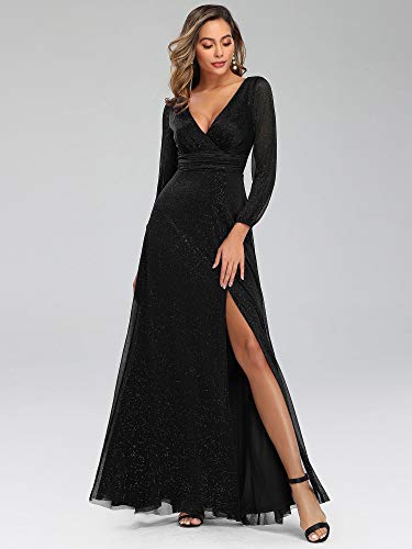 Ever-Pretty Women's Glitter V-Neck Side Slit Prom Dress Homecoming Dress Black Us14 #TOP2